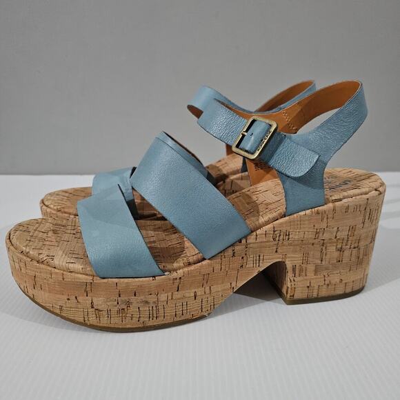 NEW Kork Ease Tish Sandal Womens 10 Turquoise Guinea Leather Cork Platform Heel - Picture 13 of 13